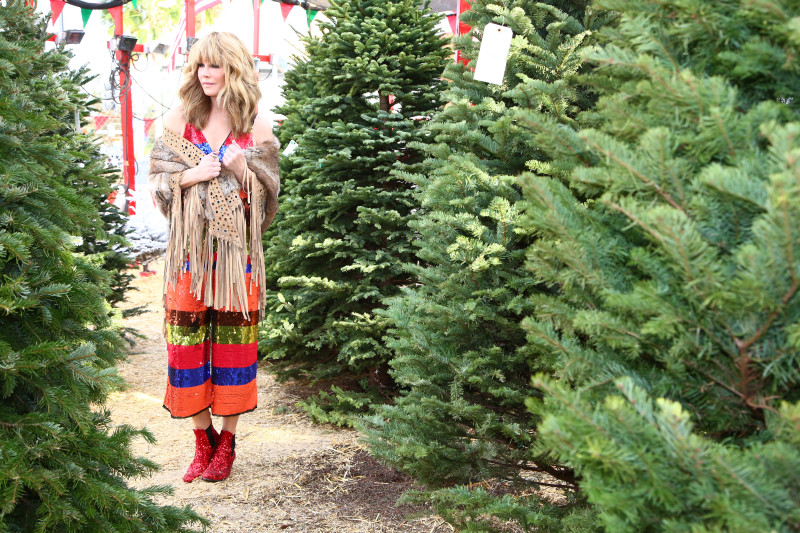 Laura-Dunn-sequin-jumpsuit-ASOS-louis-Vuitton-commes de garcon-sequin booties-christmas tree grinch lot