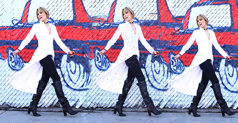 Laura Dunn Proenza Schouler white button down shirt women fashion blog Chanel black tall boots splendid leggings ZeroUV sunglasses