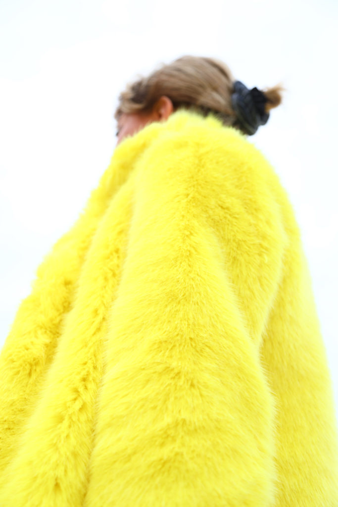 Laura dunn in luxury yellow faux fur
